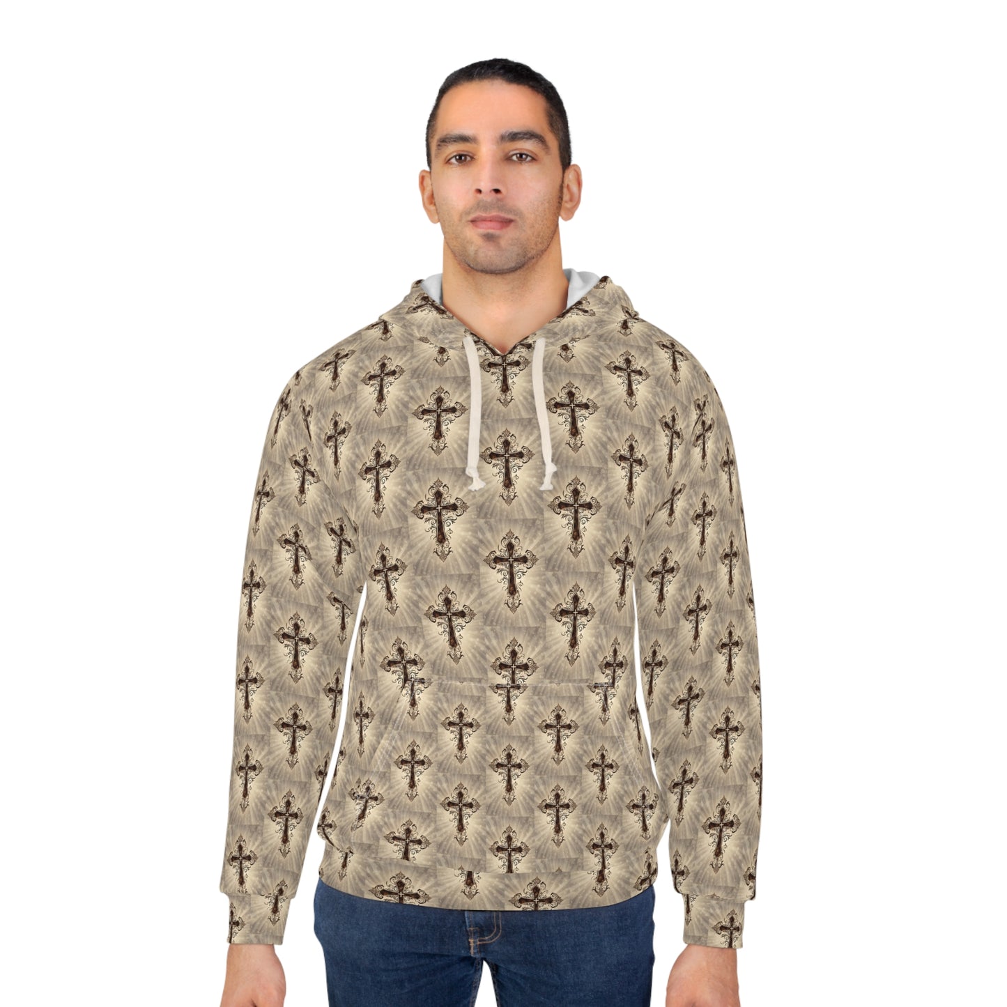 LOOK TWICE CROSS Infinite Universe Stylish Cross Print Unisex Pullover Hoodie, Cozy Casual Wear, Great for Gifts, Fashionable Streetwear, Ideal for Fall and Winter