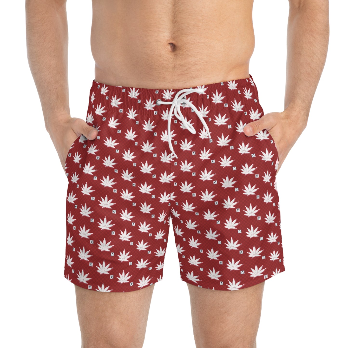 DARK BLOOD FROSTED ICED DIAMOND Infinite Universe Chic Leaf Print Swim Trunks, Summer Pool Wear, Beach Shorts, Men's Swimsuit, Vacation Essential, Festival Gear