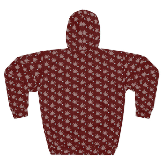 SHARP FROSTED ICED DIAMOND Infinite Universe Maroon Allover Cannabis Leaf Hoodie – Unisex Pullover, Patterned Streetwear