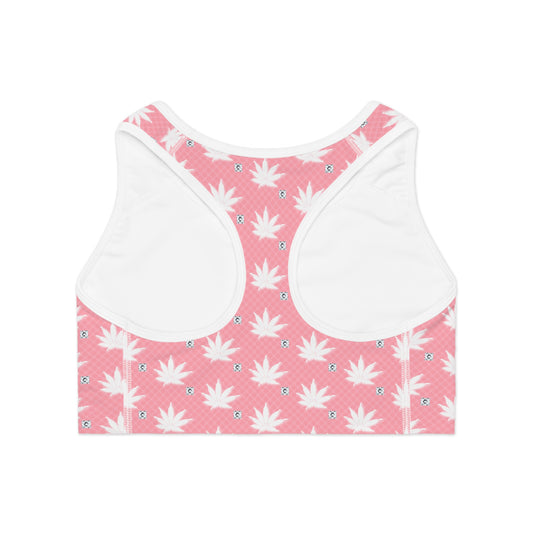 FROSTED BRIGHT TRUE PINK ICED DIAMOND Feminine Floral Sports Bra