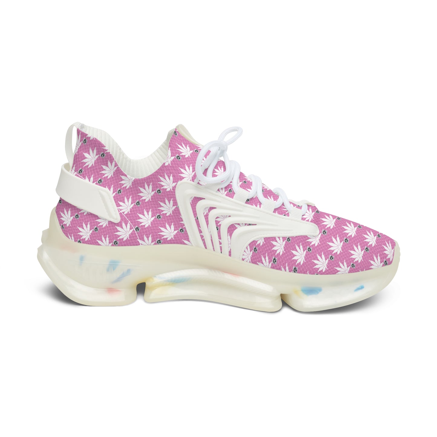 NEW PINK ICED DIAMOND Infinite Universe Sneakers — Women's Floral Cannabis Print Athletic Shoes