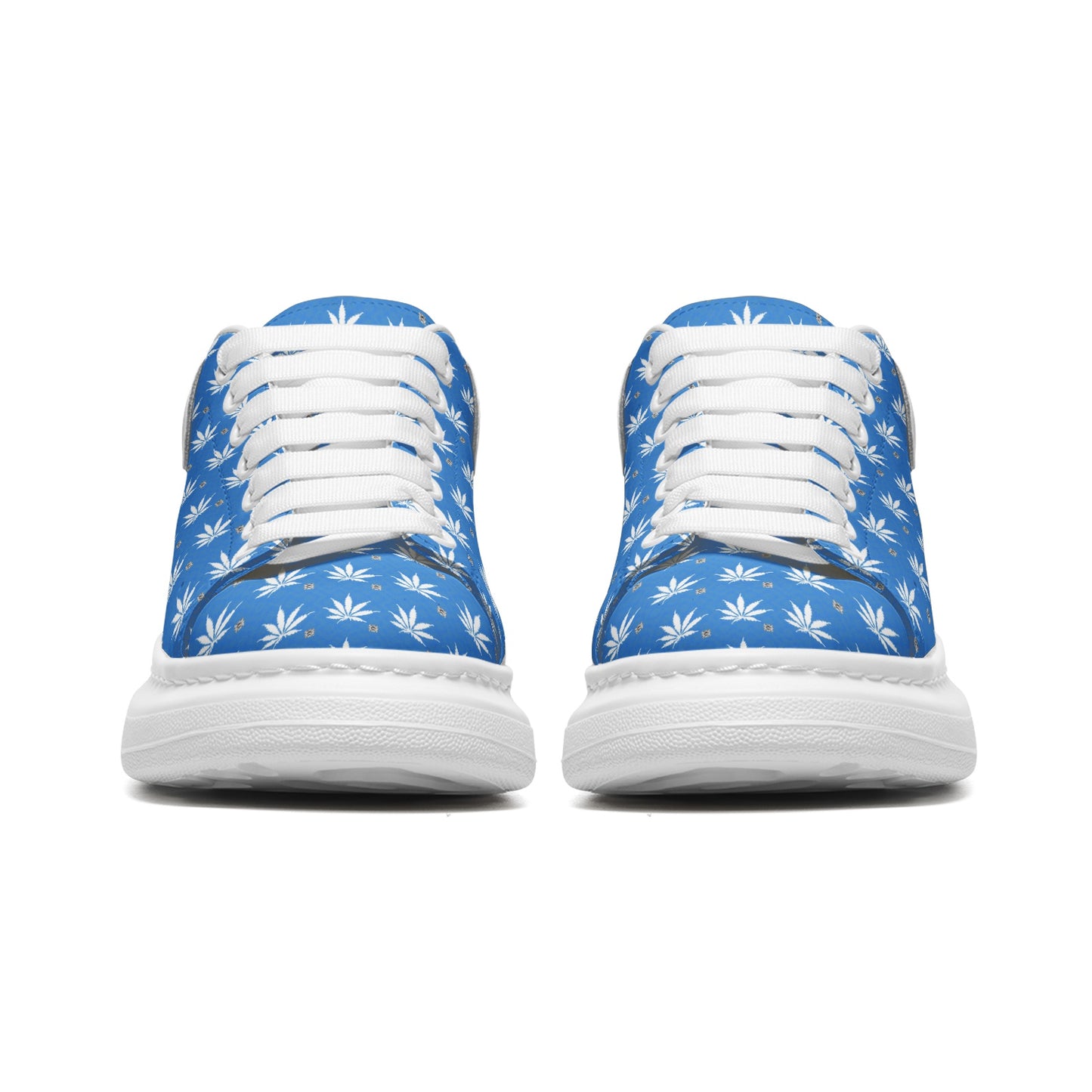 Sapphire BLUE-ICE FROSTED DIAMOND Unisex Non Slip Lace Up Faux Leather Sneakers