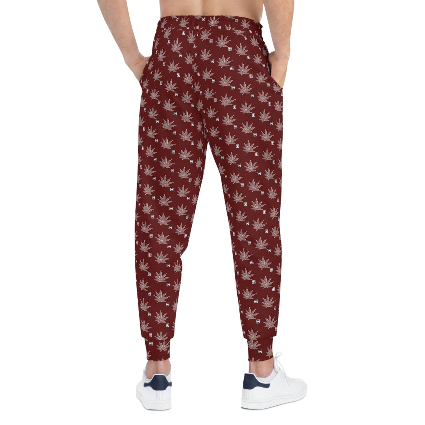 SHARP FROSTED ICED DIAMOND Infinite Universe Maroon Leaf Pattern Joggers — All-Over Print Athletic Sweatpants
