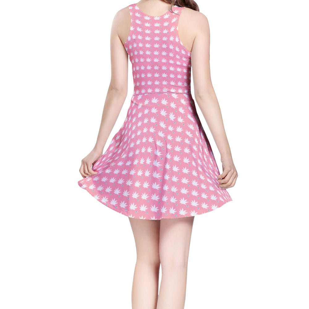 FROSTED BRIGHT TRUE PINK ICED DIAMOND Women's Sleeveless Midi Casual Flared Skater Dress