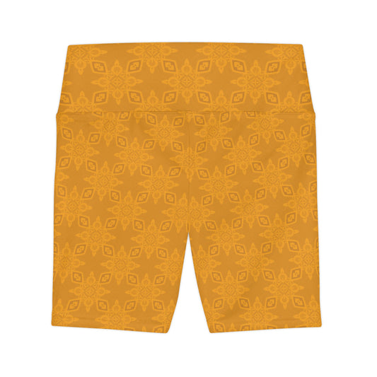 AMBER Infinite Universe Workout Shorts — Golden Floral Leaf Activewear