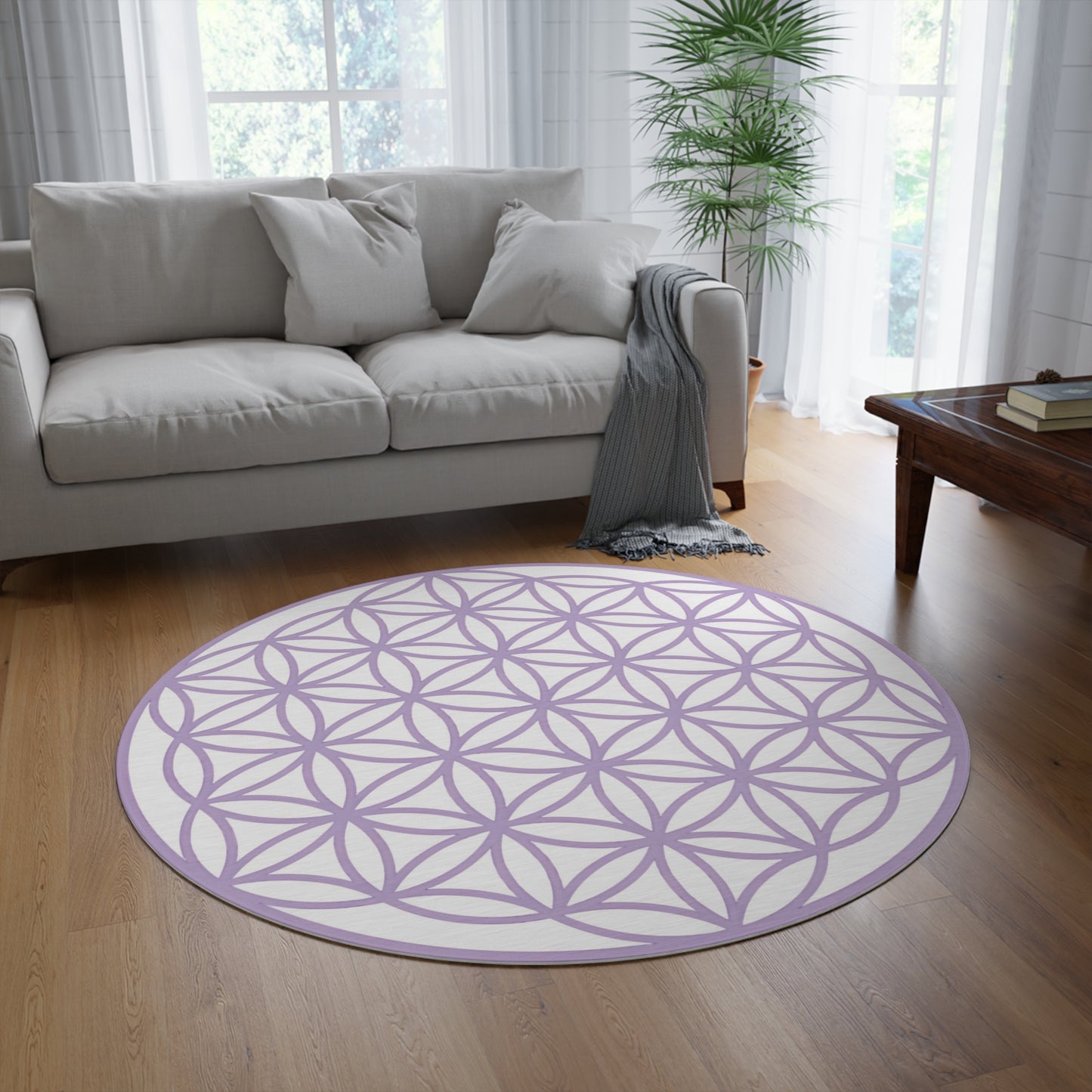 WHITE & PURPLE CIRCLE OF LIFE Round Rug