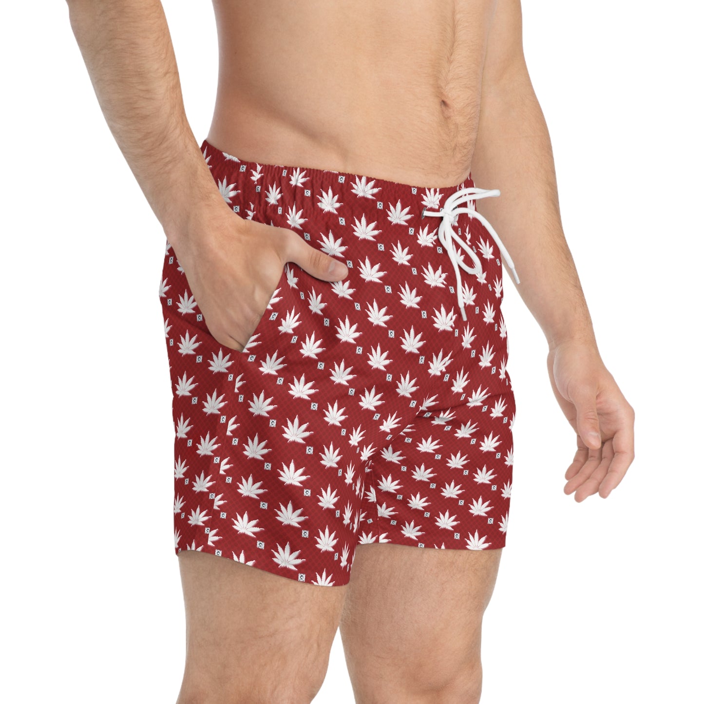 DARK BLOOD FROSTED ICED DIAMOND Infinite Universe Chic Leaf Print Swim Trunks, Summer Pool Wear, Beach Shorts, Men's Swimsuit, Vacation Essential, Festival Gear