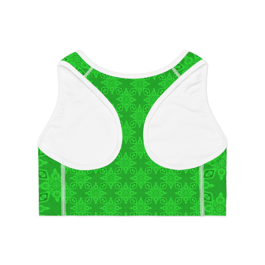GREEN SMOKE Infinite Universe Sports Bra — Floral Cannabis Pattern Athletic Crop Top