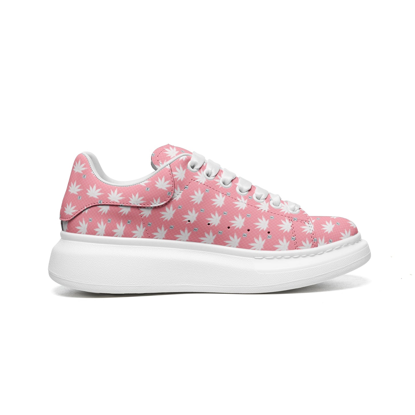FROSTED BRIGHT TRUE PINK ICED DIAMOND Infinite Universe Unisex Non Slip Lace Up Faux Leather Sneakers
