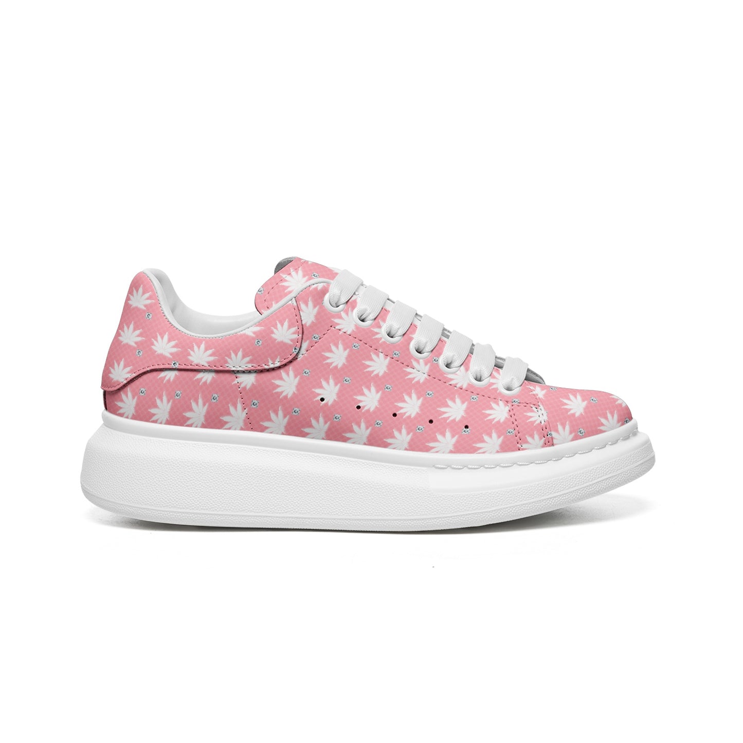 FROSTED BRIGHT TRUE PINK ICED DIAMOND Infinite Universe Unisex Non Slip Lace Up Faux Leather Sneakers