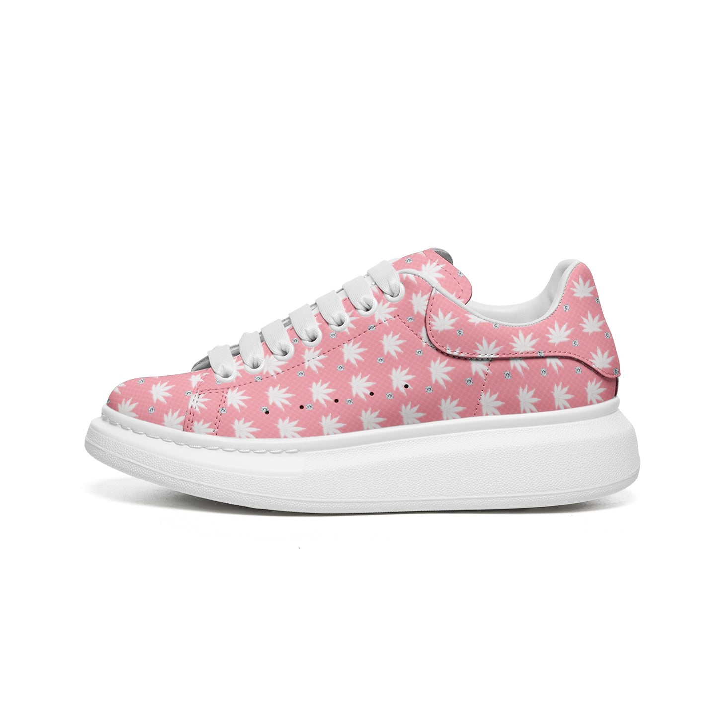 FROSTED BRIGHT TRUE PINK ICED DIAMOND Infinite Universe Unisex Non Slip Lace Up Faux Leather Sneakers