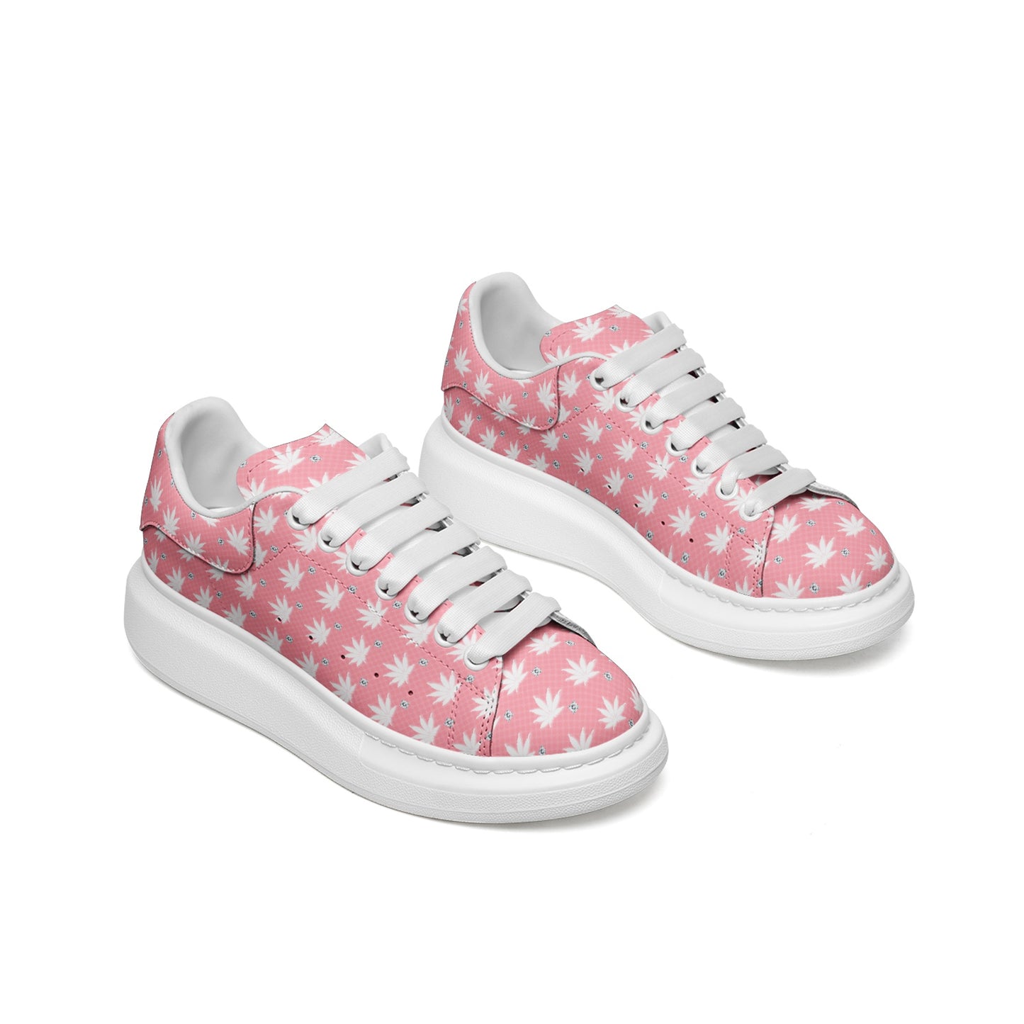 FROSTED BRIGHT TRUE PINK ICED DIAMOND Infinite Universe Unisex Non Slip Lace Up Faux Leather Sneakers