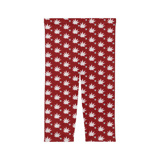 BLOOD ICED FROST Infinite Universe Red Marijuana Leaf Capri Leggings – Women’s 3/4 Yoga Pants, Cannabis Pattern Activewear