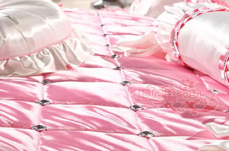 12Pcs Romantic Pink Bedding Set King Size For Children Princess Bed Slirt Bedspread Duvet Cover Quilt Pillowcase