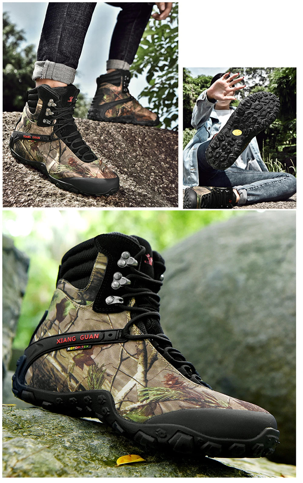 XIANG GUAN Hiking Shoes Men Waterproof Tree Bionic Camo Climbing Mountain Tactical Boots Women Outdoor Sports Camping Trekking