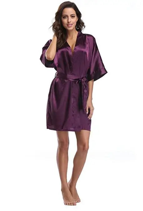 Women Silk Satin Short Night Robe Solid Kimono Robe Fashion Bath Robe Sexy Bathrobe Peignoir Femme Wedding Bride Bridesmaid Robe