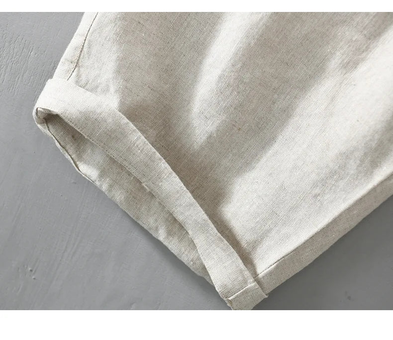 Summer New 100% Linen Casual Shorts Men Clothing Slim Solid Color Streetwear Pants Oversize B8216