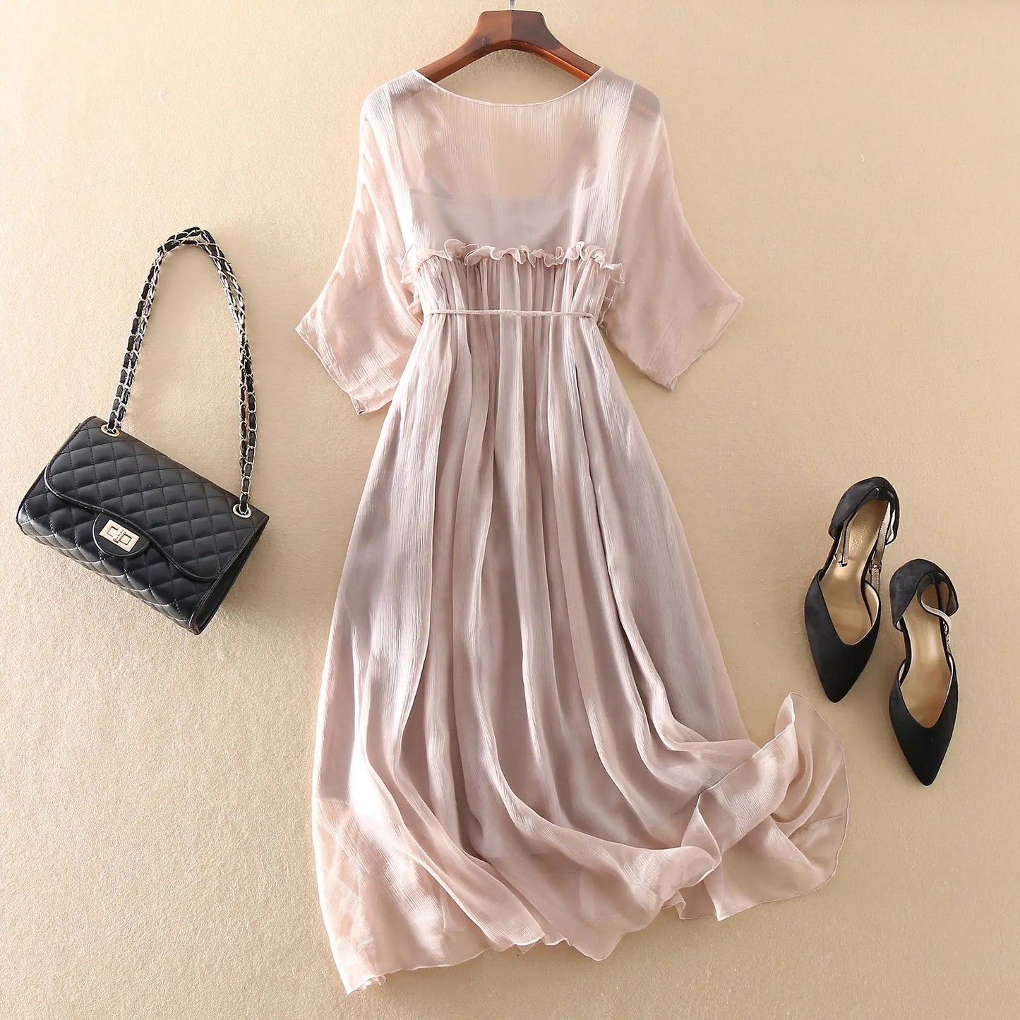 Women Dress Vintage Summer Clothes 2021 Boho 100% Real Silk Long Vestidos Ladies Maxi Dresses + Top Woman Robe Mujer 8015