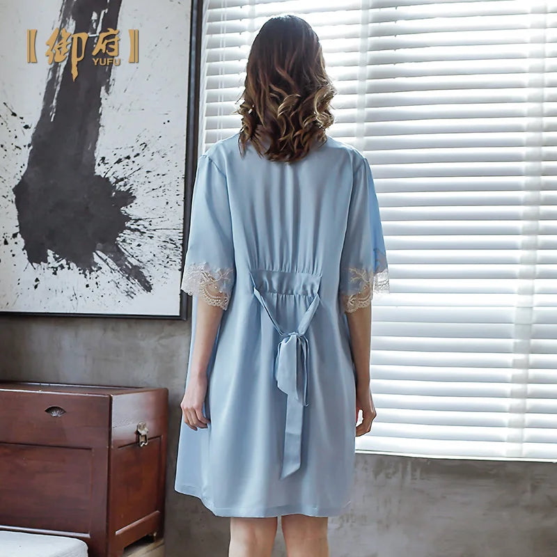 100% Silk Nightgown Female Sling Lace Long Nightdress Women Pure Mulberry Silk Sleepwear robe women Nightwear