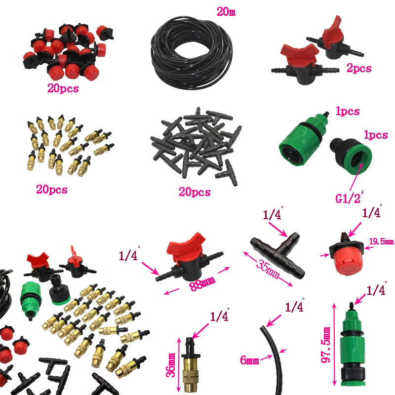 1 Set DIY Automatic Spray Kit Copper Nozzle 1/4 ' Hose Dripper 1/4 ' Tee Quick Connector Automatic Plant Waterer Mist Maker