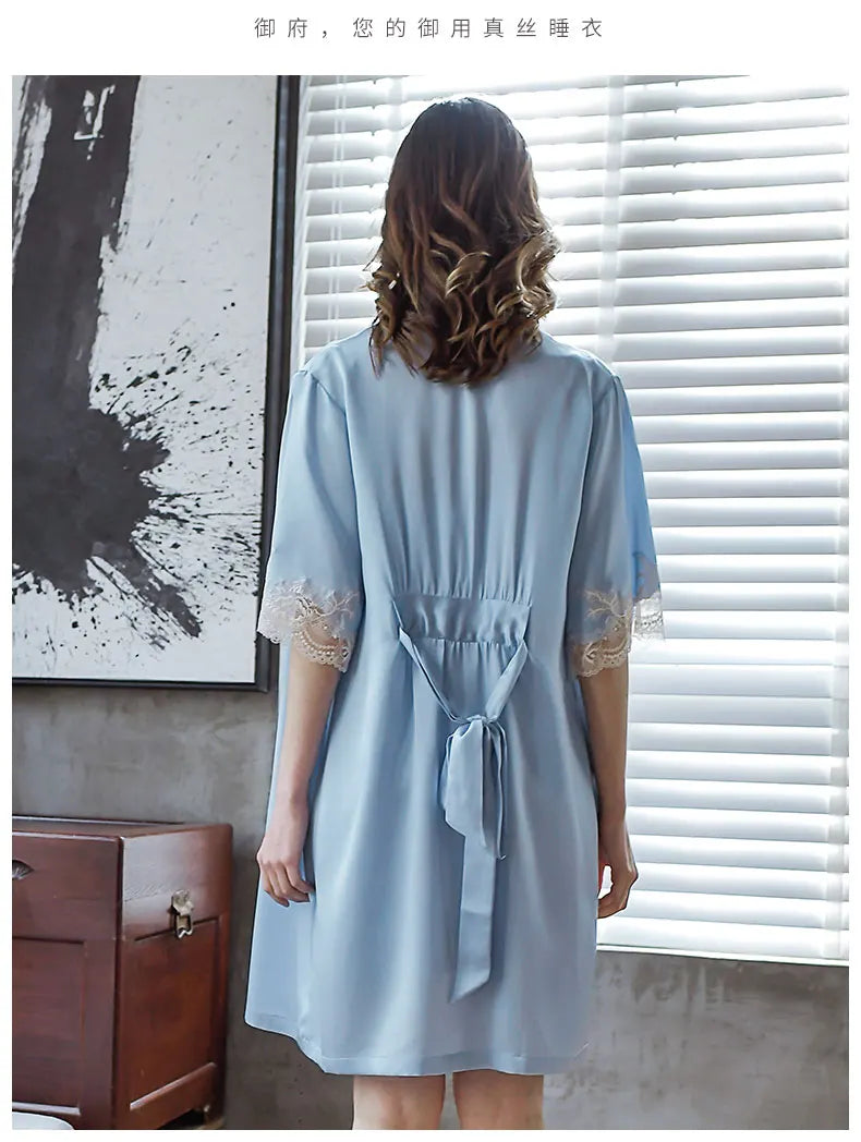 100% Silk Nightgown Female Sling Lace Long Nightdress Women Pure Mulberry Silk Sleepwear robe women Nightwear