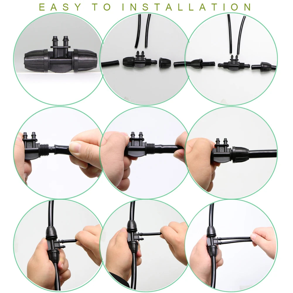 10pcs Garden 3/8" To 1/4" Hose Connector 8/11 To 4/7mm Barbed Lock Tee Straight Elbow End Plugs Pipe Adapter Irrigator Fitting
