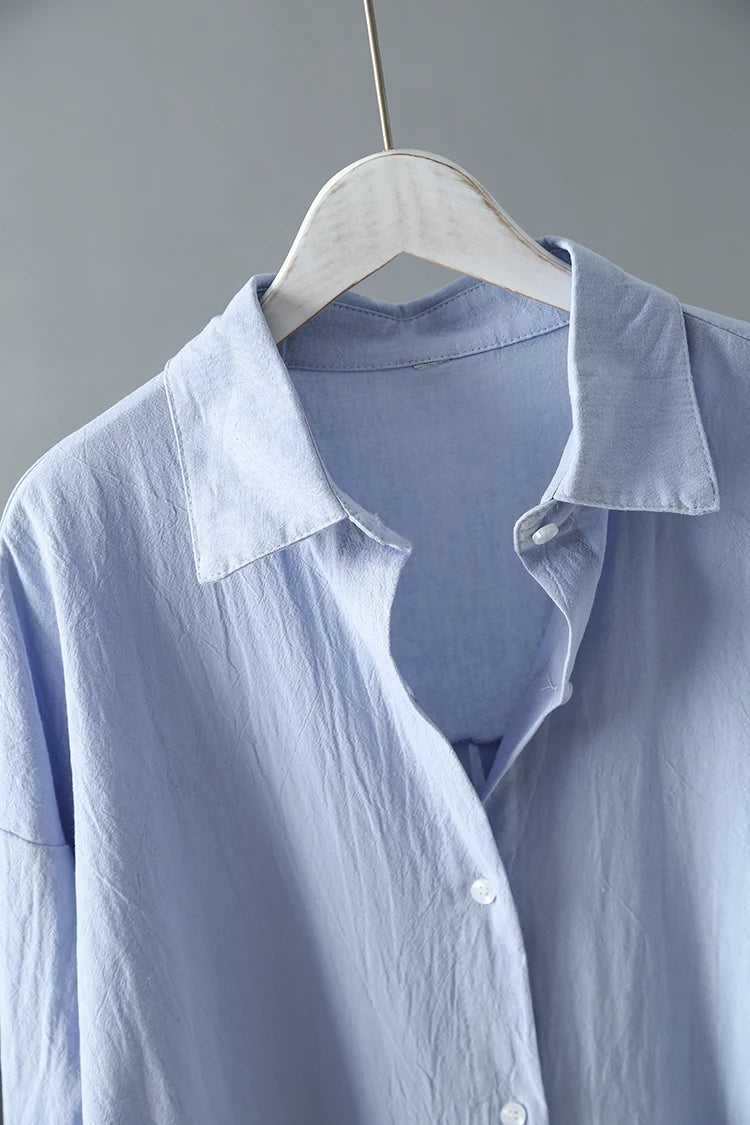 Women Loose Cotton Linen Cardigan Long Shirts Casual Blouses Female Fashion Elegant Outerwear Monochromatic Tee Clothes Summer