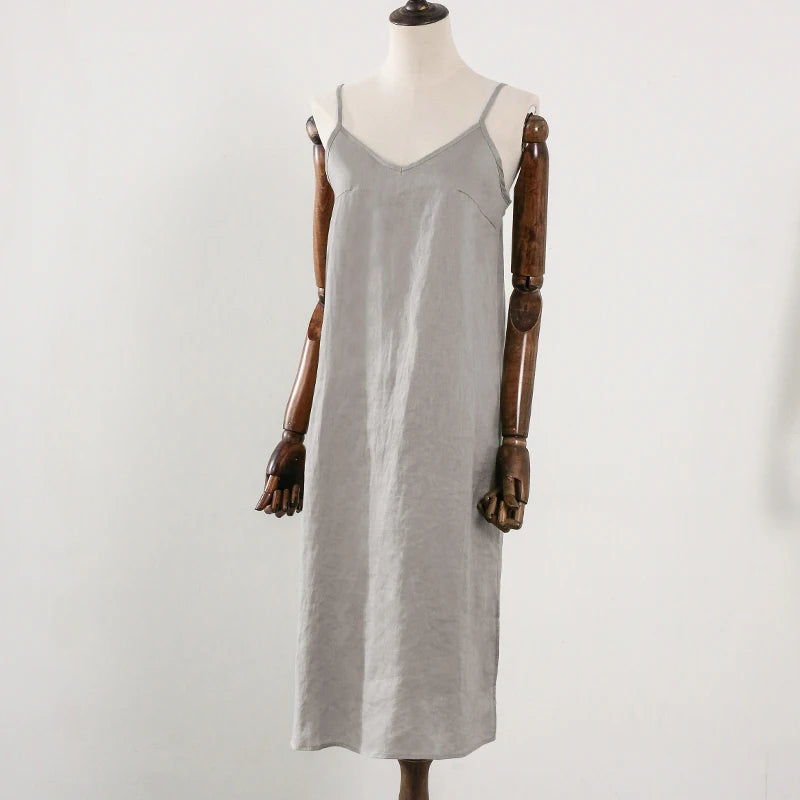 100% Linen Women'S Dress Casual Adjustable Strap Open Side Elegant Dresses For Women Vestido Feminino 120805WLY
