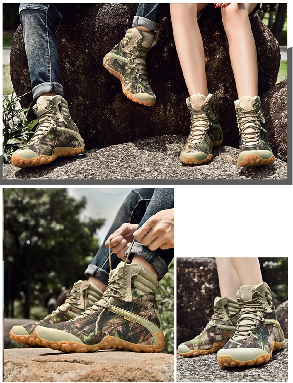 XIANG GUAN Hiking Shoes Men Waterproof Tree Bionic Camo Climbing Mountain Tactical Boots Women Outdoor Sports Camping Trekking