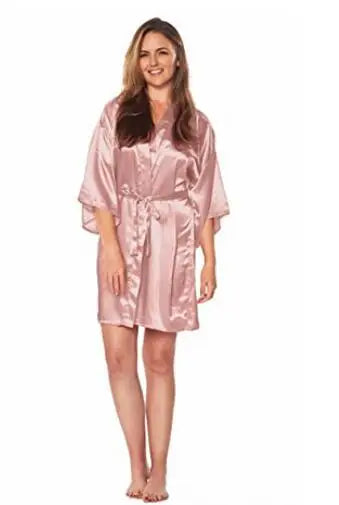 Women Silk Satin Short Night Robe Solid Kimono Robe Fashion Bath Robe Sexy Bathrobe Peignoir Femme Wedding Bride Bridesmaid Robe
