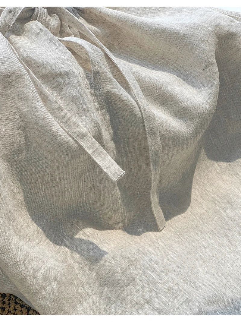 100% Linen Sexy Halter Women Summer Top Solid Sleeveless Back Bandage Tie Up Korean Harajuku Tank Tops Vintage Clothes