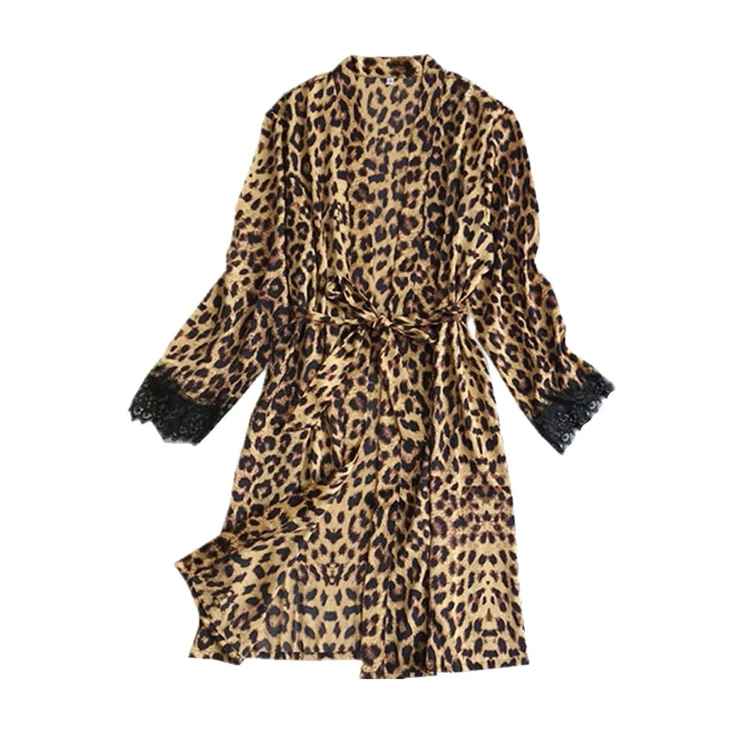 Women Satin Silk Robe Leopard Print Bride Wedding Robe Gown Sleepwear Lace Sexy Kimono Bathrobe Night Dress Casual Nightgown 4XL