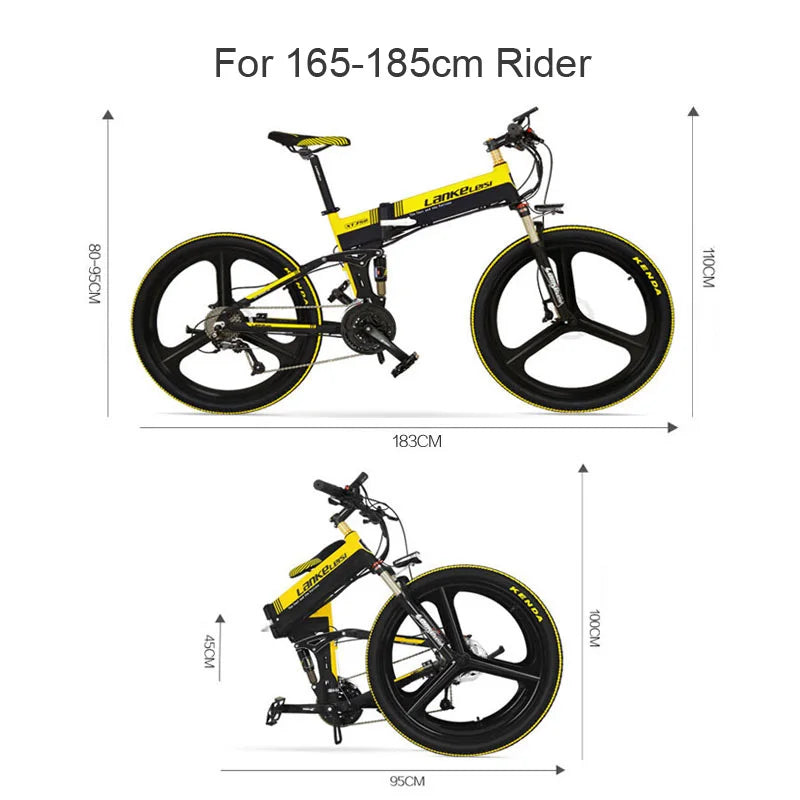 26 Inch 5 Grade Assist Electric Mountain Bike, 7 Speed Folding E-bke, 400W Motor, Dual Suspension, Mechanical Disc Brake
