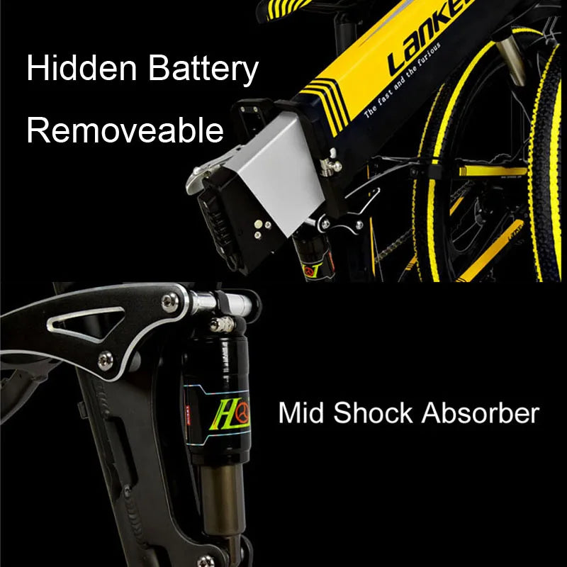 26 Inch 5 Grade Assist Electric Mountain Bike, 7 Speed Folding E-bke, 400W Motor, Dual Suspension, Mechanical Disc Brake