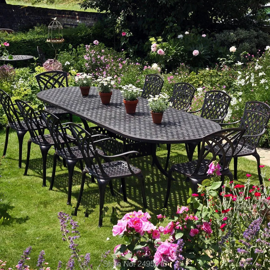 11-piece Lawn dining set anti-rust aluminum chairs tables patio furniture garden Backyard sets ova long table high quality