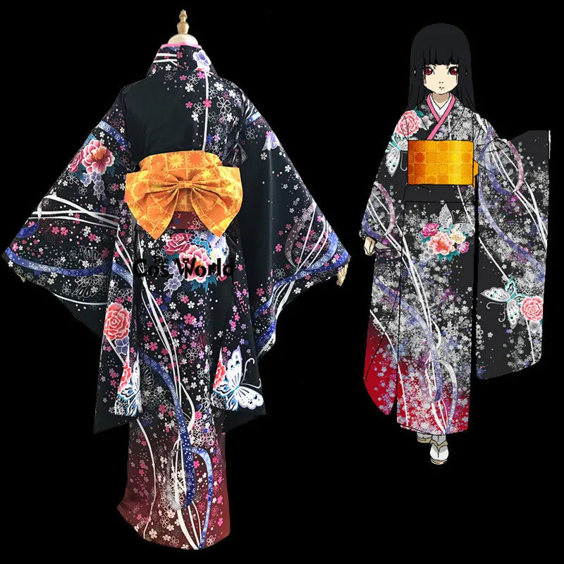 Jigoku Shoujo Enma Ai Kimono Yukata Maid Dress Outfit Uniform Anime Cosplay Costumes
