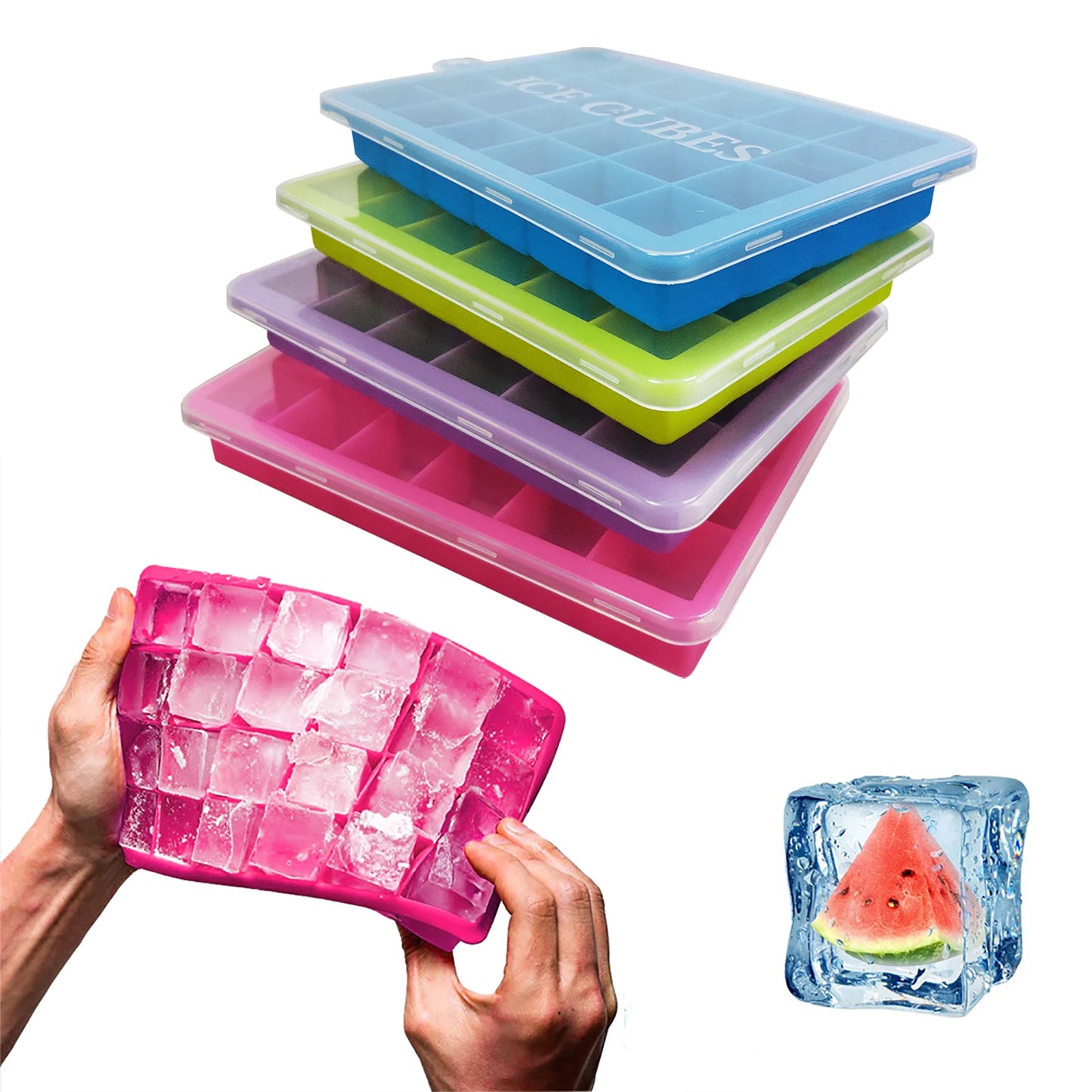 Whiskey Cocktails Kitchen Tools Accessories Ice MoldSilicone Ice Cube Maker Trays with Lids for Freezer Icecream Cold Drinks