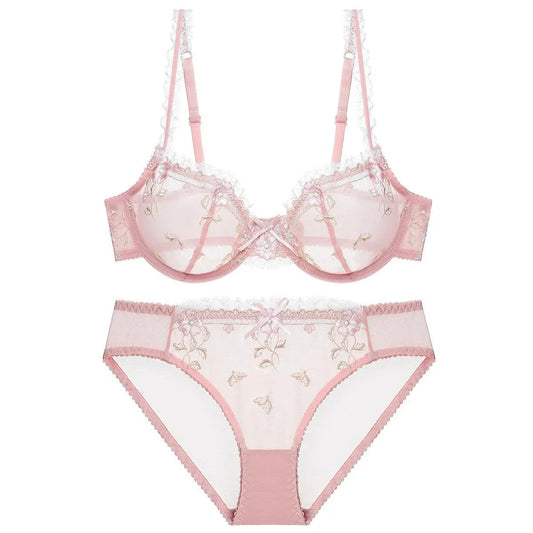 Sexy Lingerie Exquisite Embroidery Lotus Ultra-thin Sexy Large Size Lingerie Ladies Lace Transparent underwear bra set