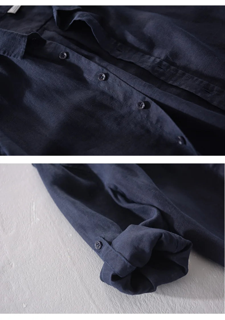 New Designer 100% Linen Long Sleeved Shirt Men Brand Casual Solid White Button Up Shirts for Men Top