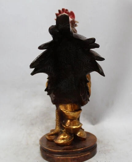14" Chinese Feng Shui Bronze Wealth Zodiac Year Rooster Cock Statue Sculpture Brass Copper garden
