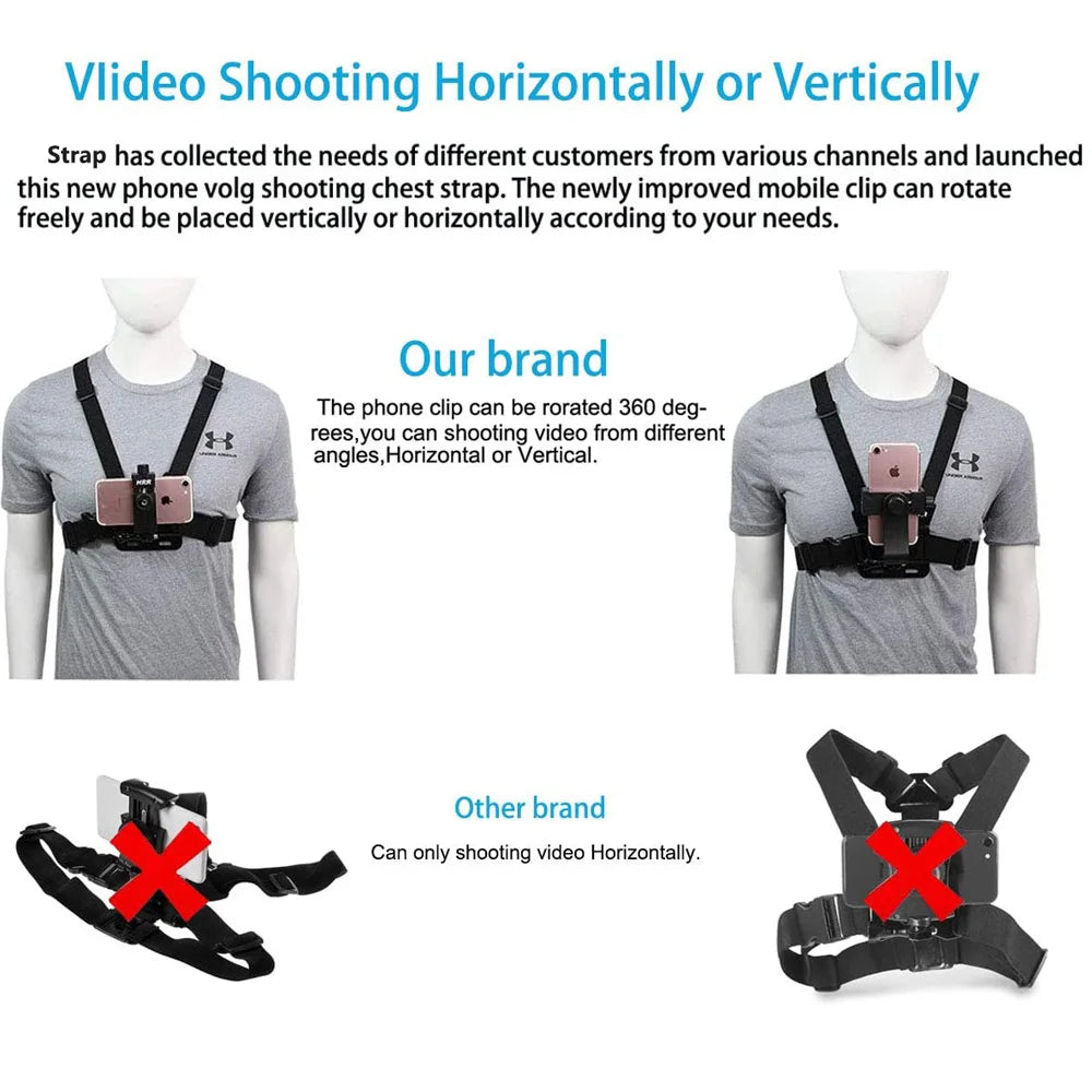 2021 New Mobile Phone 360° Rotation Adjustable Chest Mount Harness Strap Holder CellPhone Clip For Xiaomi For iPhone Backpack