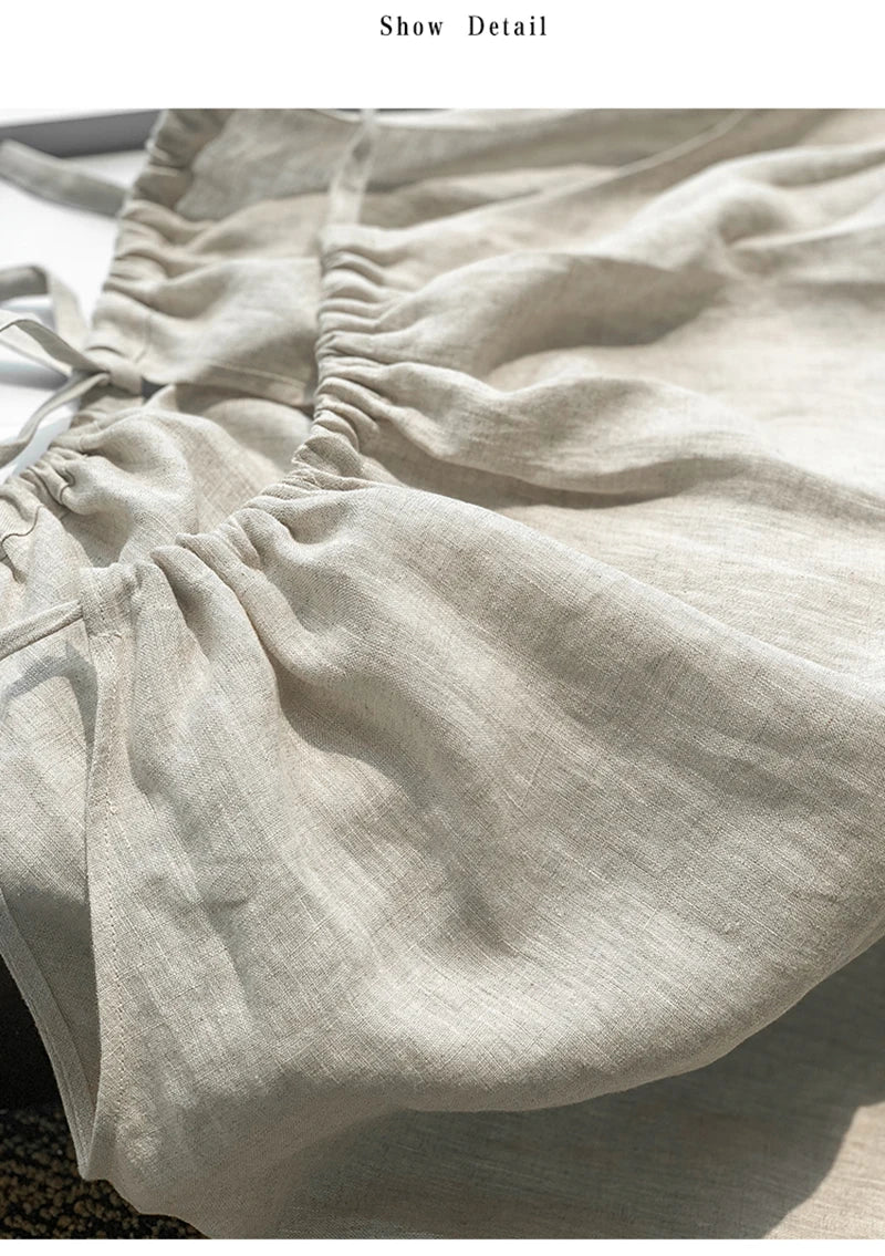 100% Linen Sexy Halter Women Summer Top Solid Sleeveless Back Bandage Tie Up Korean Harajuku Tank Tops Vintage Clothes
