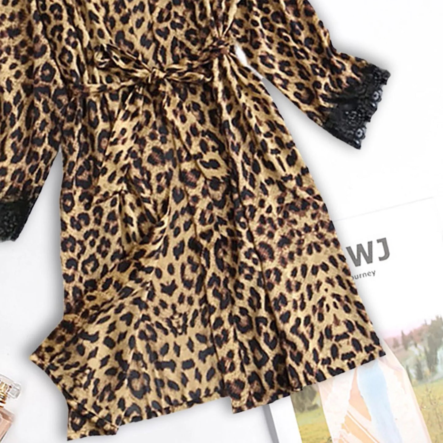 Women Satin Silk Robe Leopard Print Bride Wedding Robe Gown Sleepwear Lace Sexy Kimono Bathrobe Night Dress Casual Nightgown 4XL
