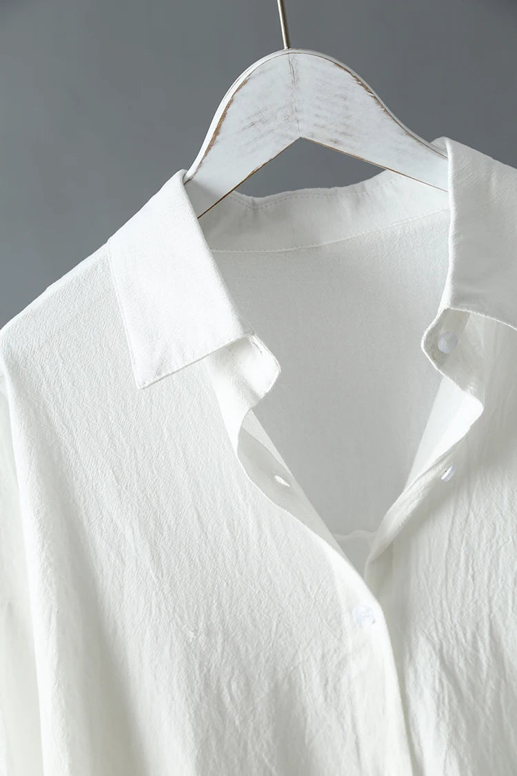 Women Loose Cotton Linen Cardigan Long Shirts Casual Blouses Female Fashion Elegant Outerwear Monochromatic Tee Clothes Summer