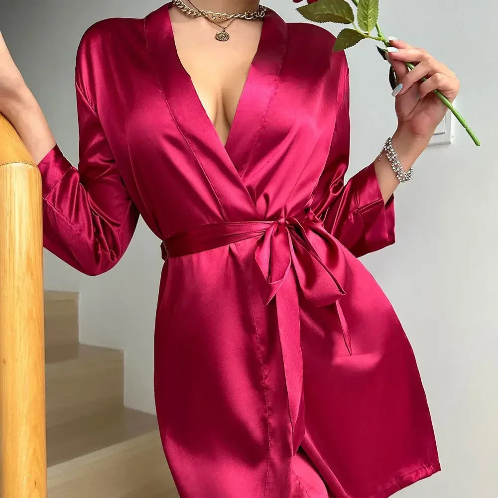 Women Silk Satin Short Night Robe Solid Kimono Robe Fashion Bath Sexy Bathrobe Peignoir Femme Wedding Bride Bridesmaid Robe