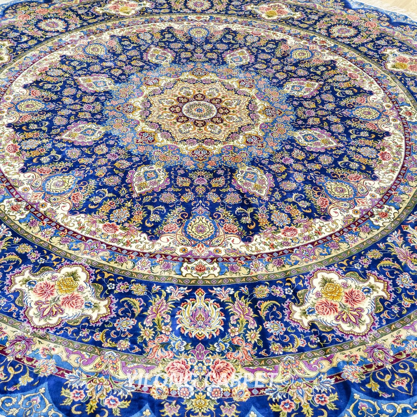 10'x10' Round Persian Handmade Silk Carpet Dining Room Handwoven Large Floor Rug (TJ458A)