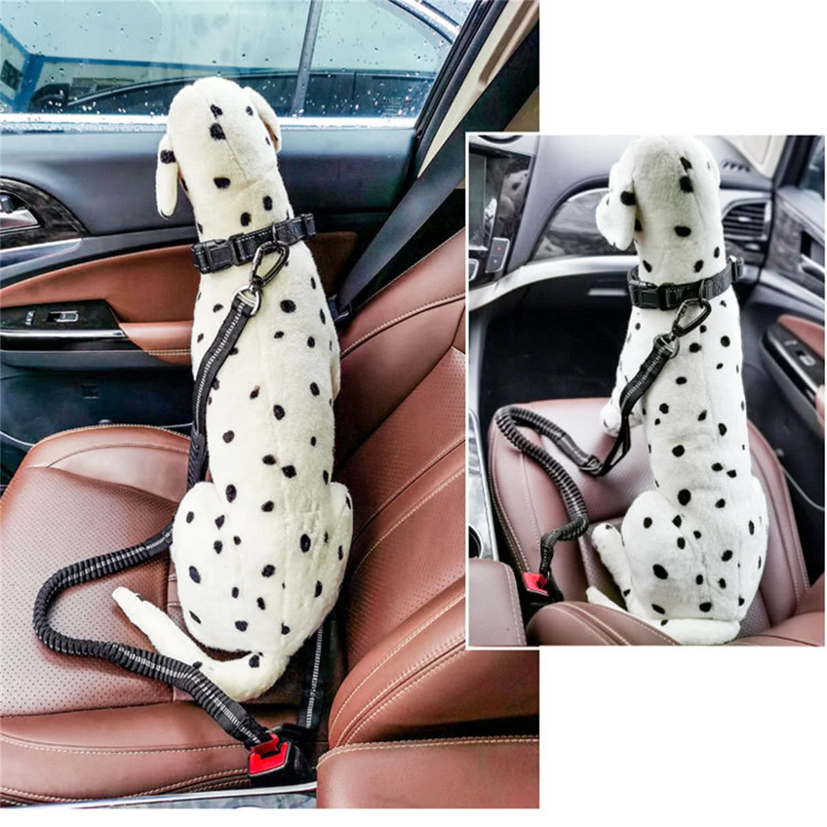 Dog Seat Belt 3-in-1 Car Harness for Dogs Pets Adjustable Safety Seatbelt Reflective Bungee Tether with Clip Hook Latch & Buckle