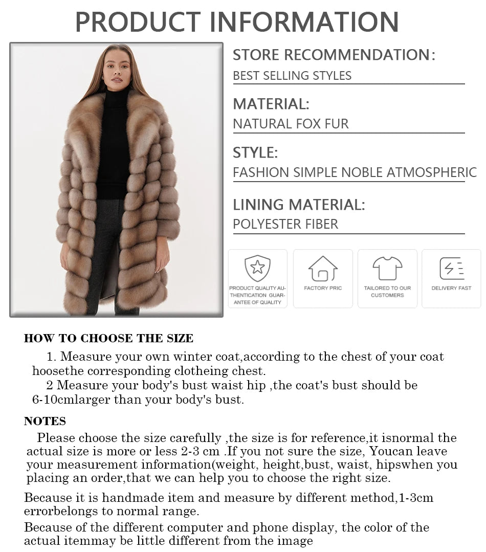 Women Fur Coat Real Fox Fur Coat Winter Clothing Luxury Turndown Collar Coat Warm High Quality