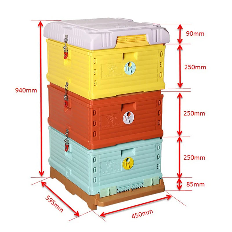 2023 Luxury 3 Layers Insulation Plastic Beehive, Super Solid Langstroth Beehive 10 Frames Plastic Beehives Top Bee Feeder