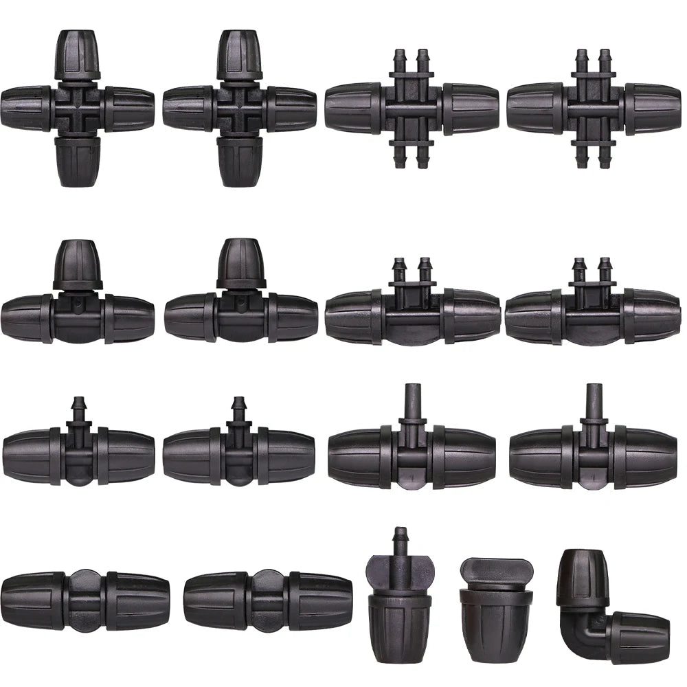 10pcs Garden 3/8" To 1/4" Hose Connector 8/11 To 4/7mm Barbed Lock Tee Straight Elbow End Plugs Pipe Adapter Irrigator Fitting